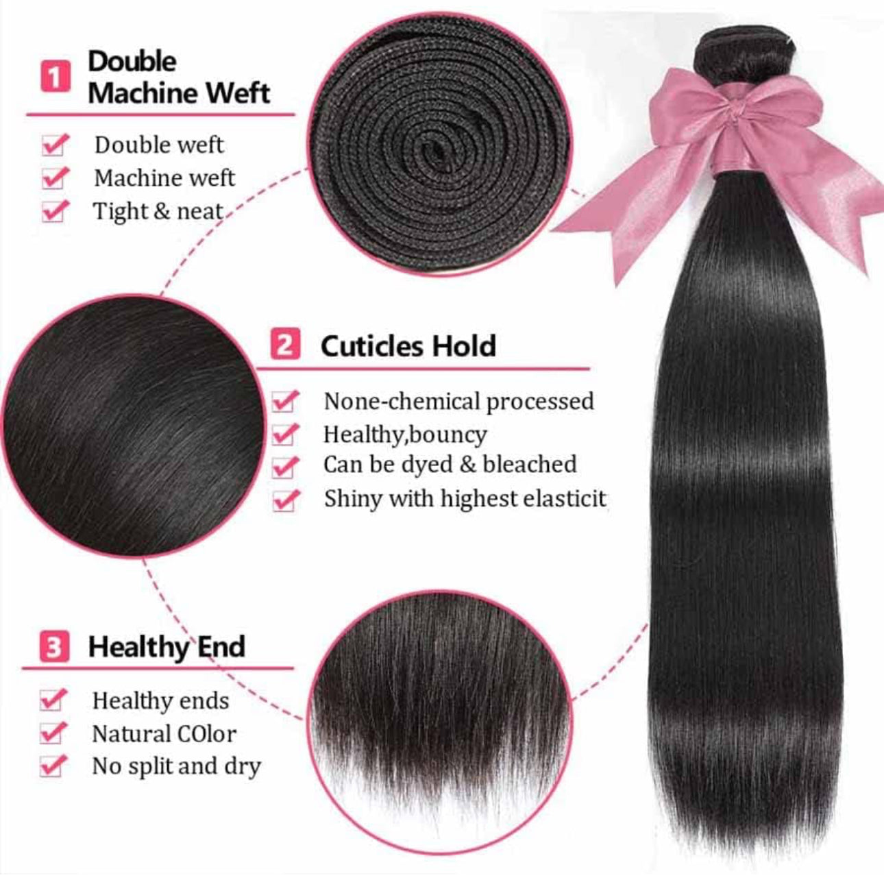 10A Straight Human Hair Bundles (22 24 26 Inch) 100% Unprocessed Brazilian Virgin Weave Bundles Human Hair Extensions Natural Color Double Weft No Split Softness
Bundles Full And Thick