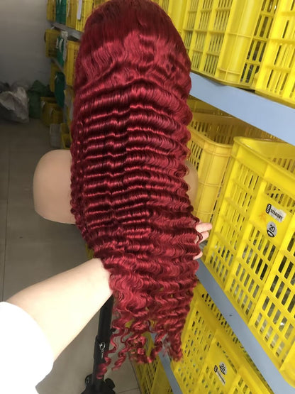 Burgundy, deep wave lace wig