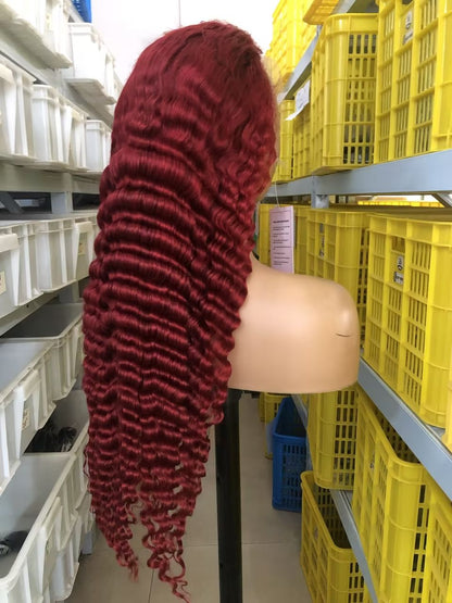 Burgundy, deep wave lace wig